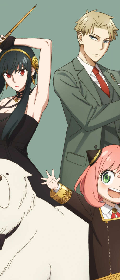 Loid Forger, Anya Forger, and Yor Forger from the anime Spy x Family posing together... nubia Flip 3 download free wallpaper for phone