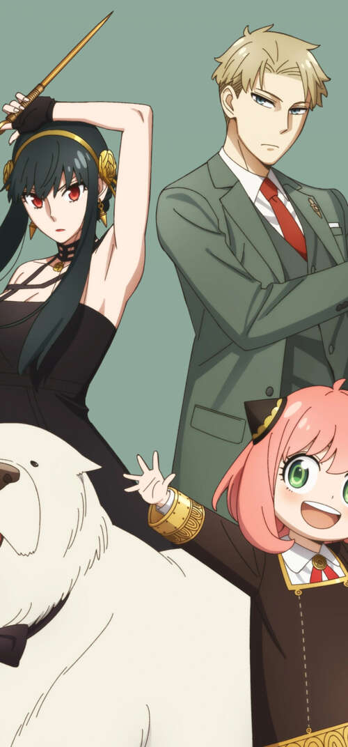 Loid Forger, Anya Forger, and Yor Forger from the anime Spy x Family posing together... Samsung Galaxy S26 Ultra high definition wallpaper