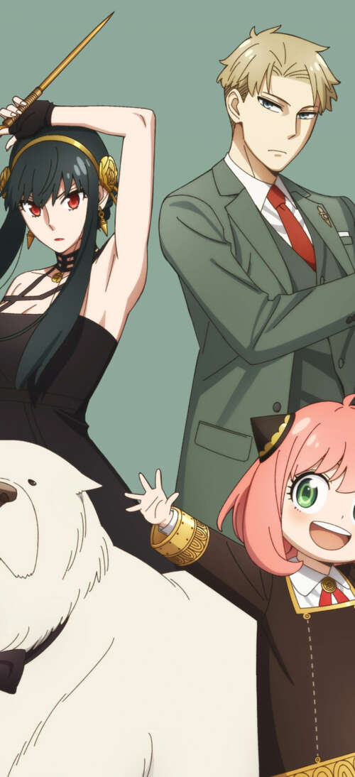 Loid Forger, Anya Forger, and Yor Forger from the anime Spy x Family posing together... Oppo K13 Turbo Pro free wallpaper