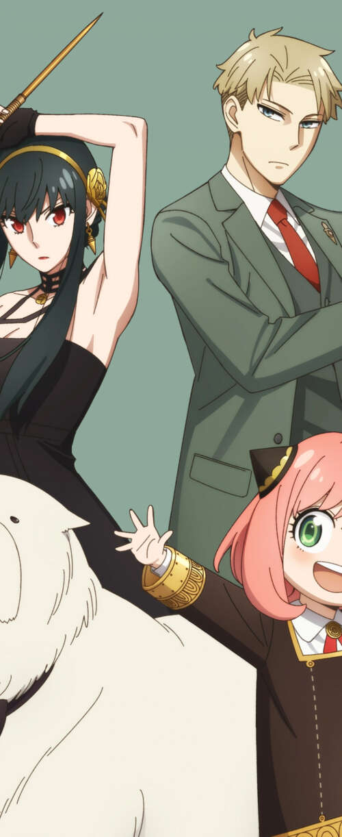 Loid Forger, Anya Forger, and Yor Forger from the anime Spy x Family posing together... Samsung Galaxy Z Flip7 FE hd background