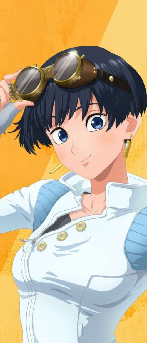 An anime girl character in the style of Trigun Stargaze against a vivid yellow background. nubia Flip 3 free background images