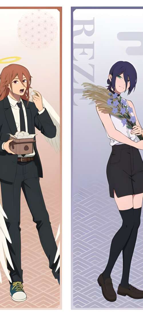 Character poster featuring Denji, Reze, and Makima from Chainsaw Man. Oppo Find X9 pictures for wallpaper