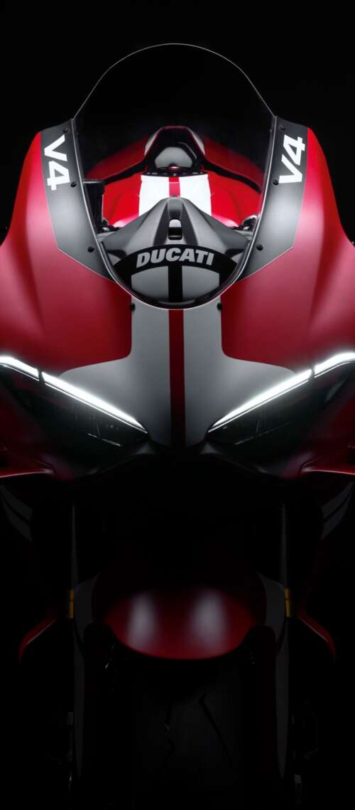 Cinematic close-up of a Ducati Superleggera V4 Centenario sports bike in a dark studio... Blackview XPLORE 1 Pro hd background