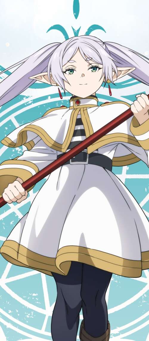 A character poster of Frieren, the white-haired elf mage from the anime Frieren:... Xiaomi Redmi 14C 5G cell phone backgrounds free
