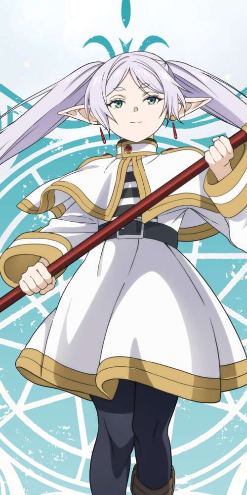 A character poster of Frieren, the white-haired elf mage from the anime Frieren:... Ulefone Rugking 2 Pro wallpaper download