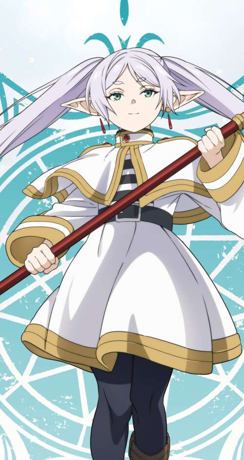 A character poster of Frieren, the white-haired elf mage from the anime Frieren:... Sharp Aquos C10 high definition wallpaper