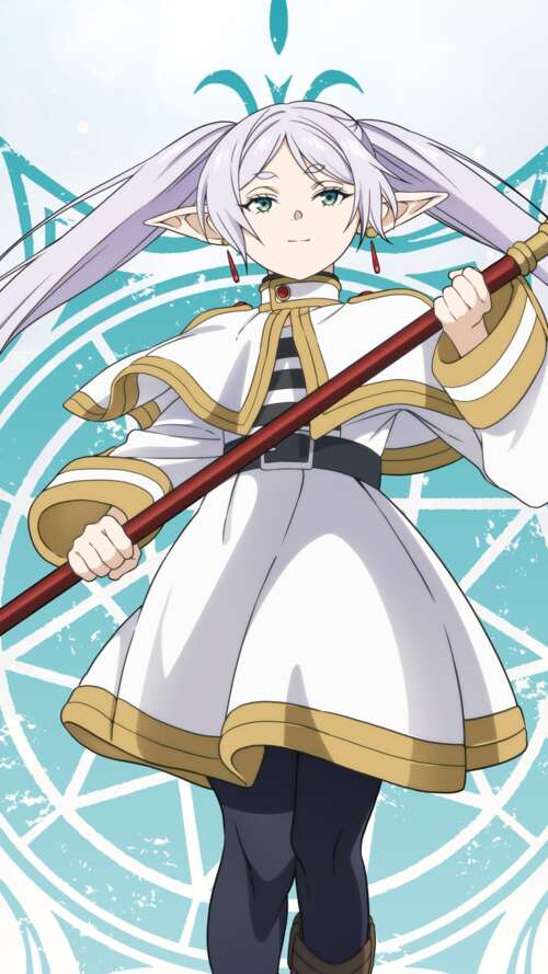 A character poster of Frieren, the white-haired elf mage from the anime Frieren:... Apple iPhone SE 2022 wallpaper photo gallery download