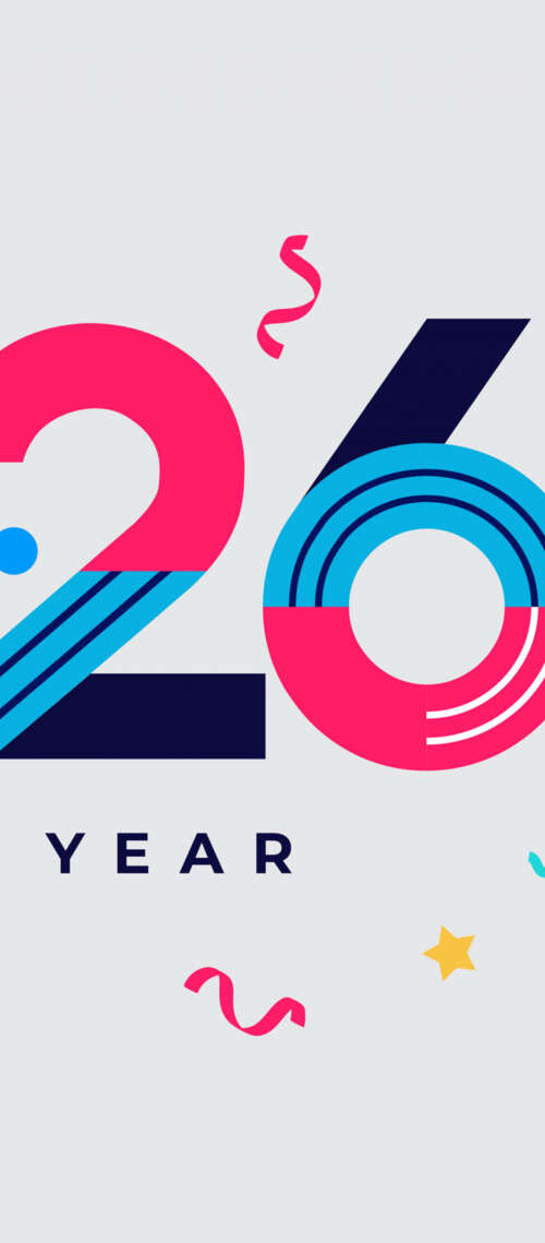A colorful geometric abstract design featuring the text 'Happy New Year 2026' with... Motorola Moto G06 Power wallpapers for android