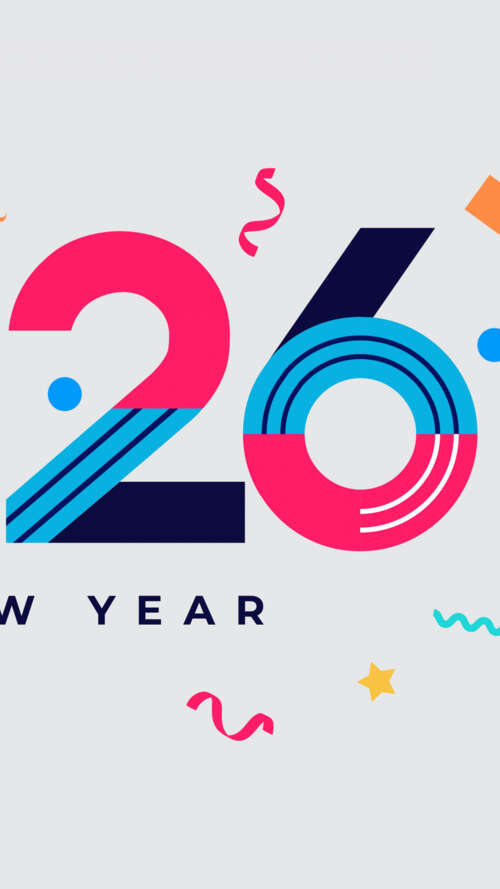 A colorful geometric abstract design featuring the text 'Happy New Year 2026' with... Apple iPhone SE 2022 background images hd