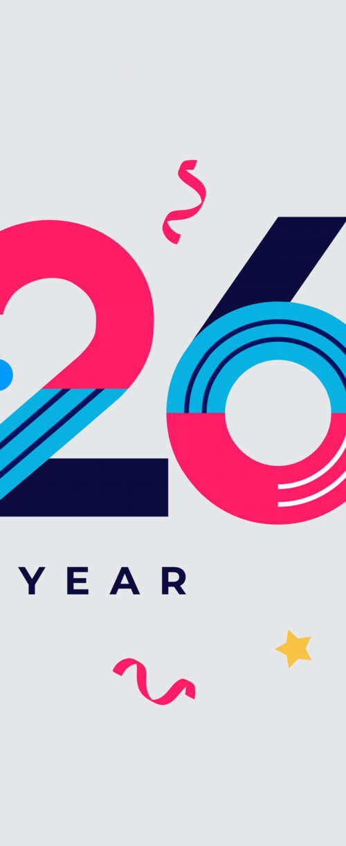 A colorful geometric abstract design featuring the text 'Happy New Year 2026' with... Samsung Galaxy Z Flip7 FE free wallpaper