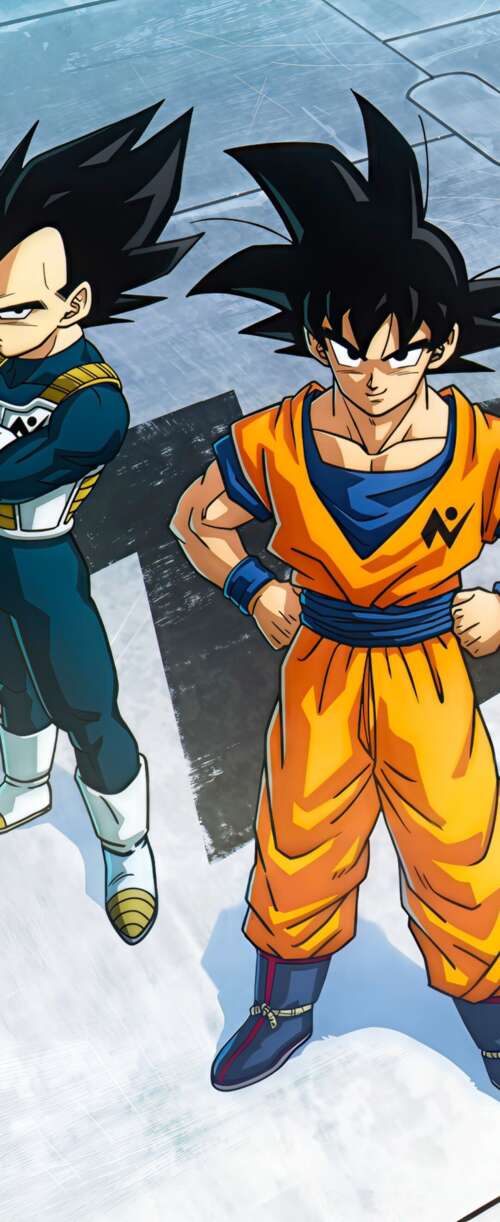 A cinematic 5K anime-style depiction of Goku and Vegeta from the Dragon Ball series. Samsung Galaxy Z Flip7 FE background images hd
