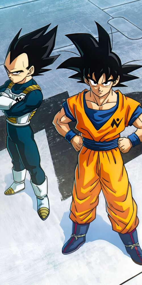 A cinematic 5K anime-style depiction of Goku and Vegeta from the Dragon Ball series. Ulefone Rugking 2 Pro free hd wallpapers