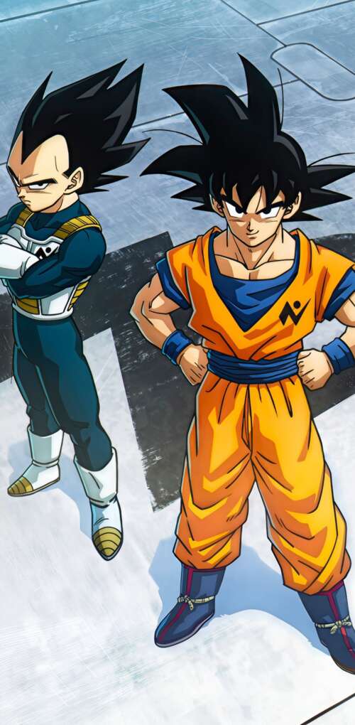 A cinematic 5K anime-style depiction of Goku and Vegeta from the Dragon Ball series. Huawei Mate 30 Pro free background