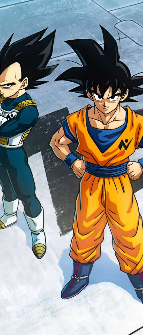 A cinematic 5K anime-style depiction of Goku and Vegeta from the Dragon Ball series. nubia Flip 3 wallpapers for android