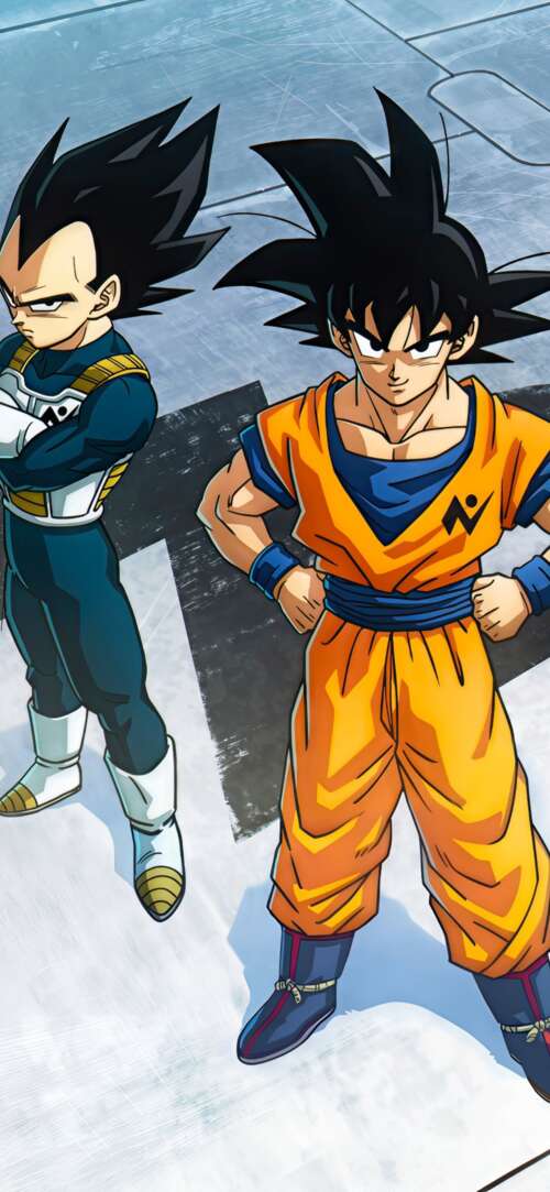 A cinematic 5K anime-style depiction of Goku and Vegeta from the Dragon Ball series. Xiaomi Redmi 15 4G wallpaper download