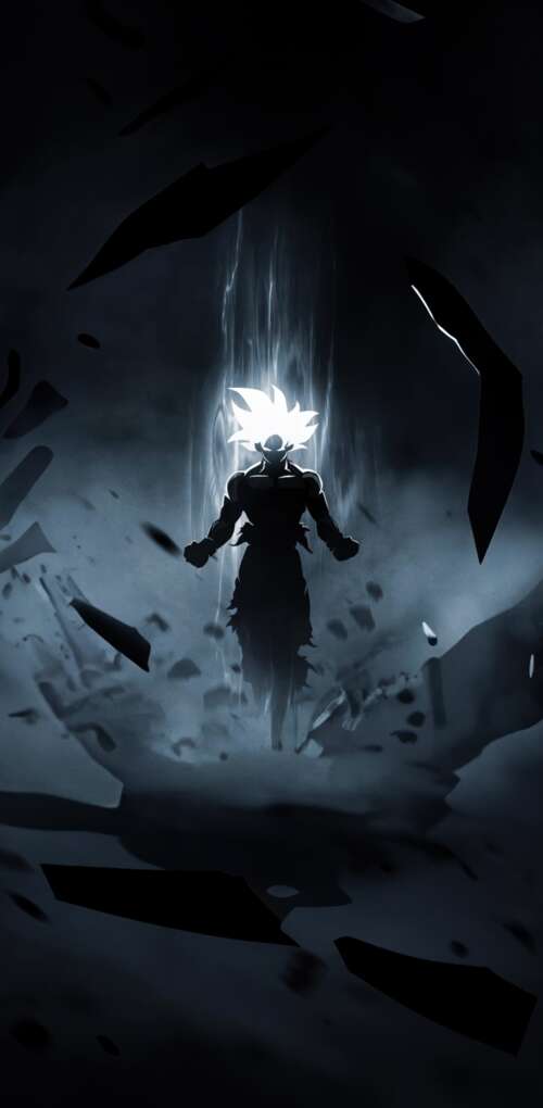 Goku from Dragon Ball Super in his Perfected Ultra Instinct form featuring silver... Huawei Mate 30 Pro download free phone wallpaper