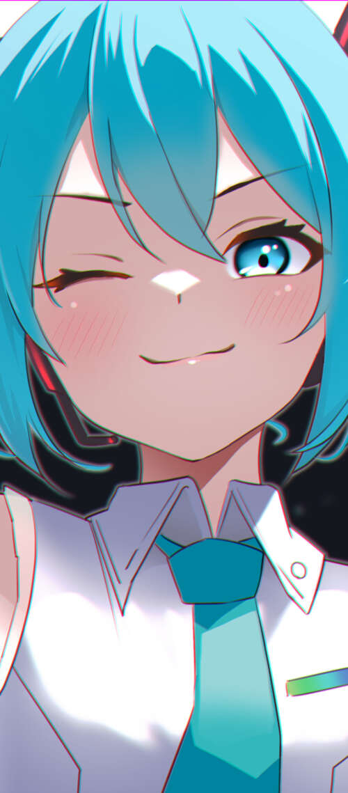 A digital art piece of Hatsune Miku from Vocaloid winking with her signature blue... Blackview XPLORE 1 Pro pictures for wallpaper