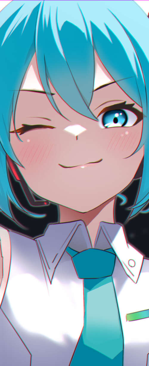 A digital art piece of Hatsune Miku from Vocaloid winking with her signature blue... Samsung Galaxy Z Flip7 FE wallpaper images