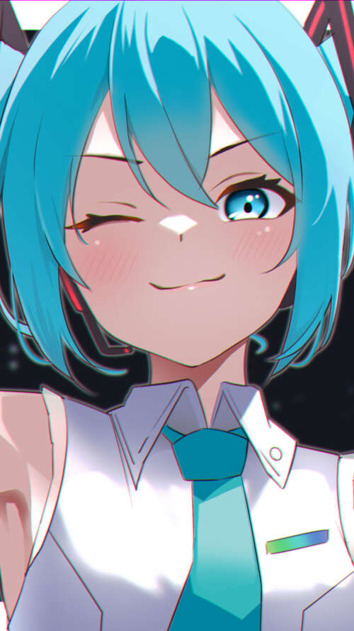 A digital art piece of Hatsune Miku from Vocaloid winking with her signature blue... Apple iPhone SE 2022 mobile wallpaper