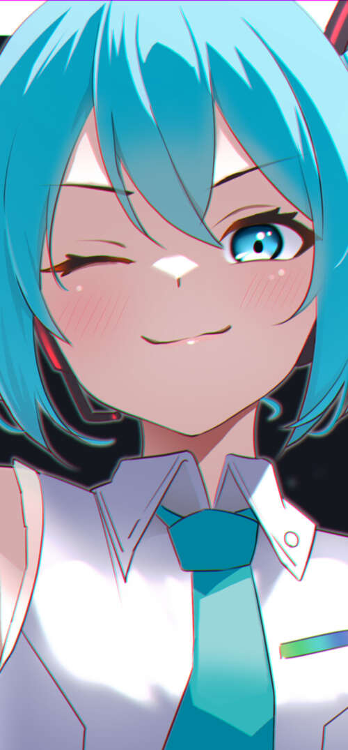 A digital art piece of Hatsune Miku from Vocaloid winking with her signature blue... UmiDigi Umidigi X pictures for wallpaper