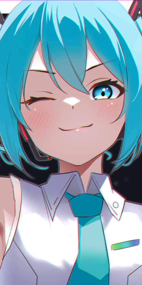 A digital art piece of Hatsune Miku from Vocaloid winking with her signature blue... Ulefone Rugking 2 Pro free background