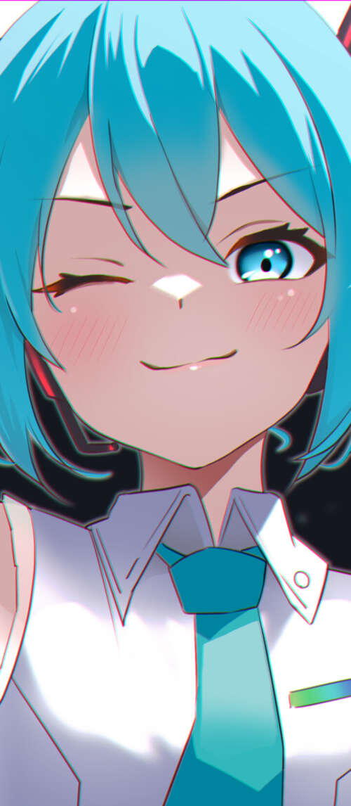 A digital art piece of Hatsune Miku from Vocaloid winking with her signature blue... Xiaomi Redmi 14C 5G wallpaper