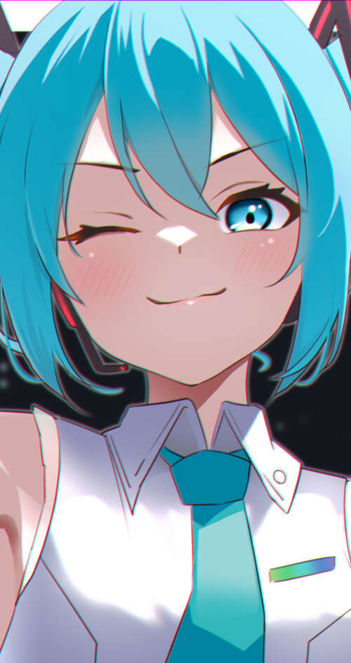 A digital art piece of Hatsune Miku from Vocaloid winking with her signature blue... Sharp Aquos C10 pictures for wallpaper