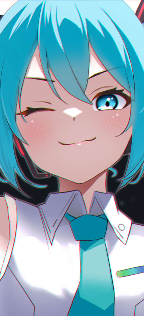 A digital art piece of Hatsune Miku from Vocaloid winking with her signature blue... realme GT 7T wallpaper