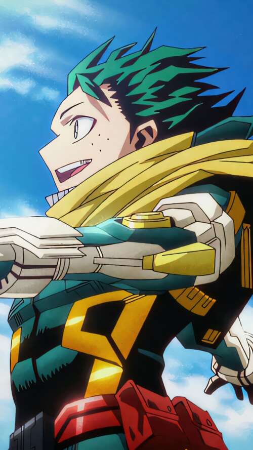 Izuku Midoriya from My Hero Academia wearing high-tech combat armor in a cinematic... Apple iPhone SE 2022