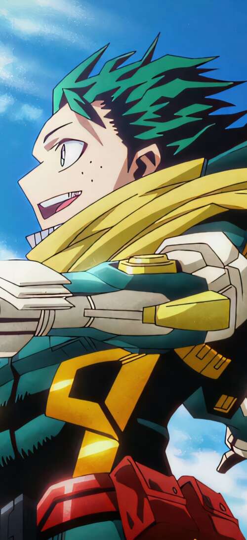 Izuku Midoriya from My Hero Academia wearing high-tech combat armor in a cinematic... realme GT 7T background images hd