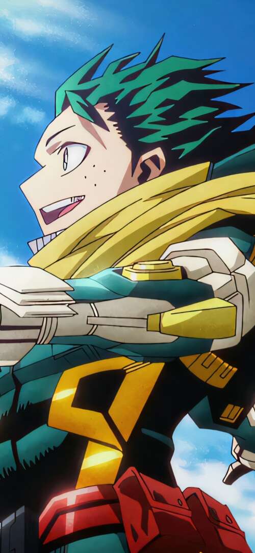 Izuku Midoriya from My Hero Academia wearing high-tech combat armor in a cinematic... Xiaomi Redmi 15 4G wallpaper photo gallery download