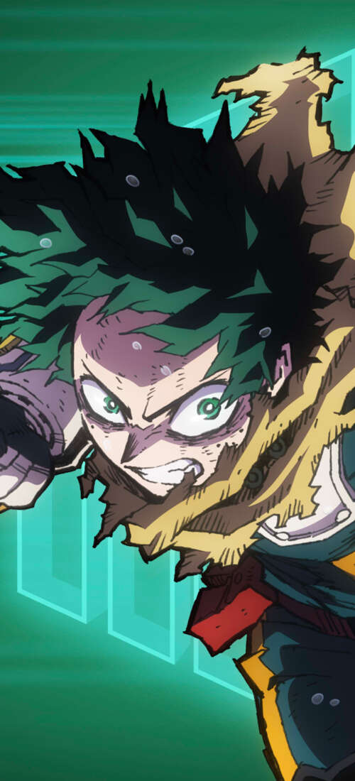 Izuku Midoriya from My Hero Academia in a dynamic anime action pose. Oppo Find X9 wallpaper