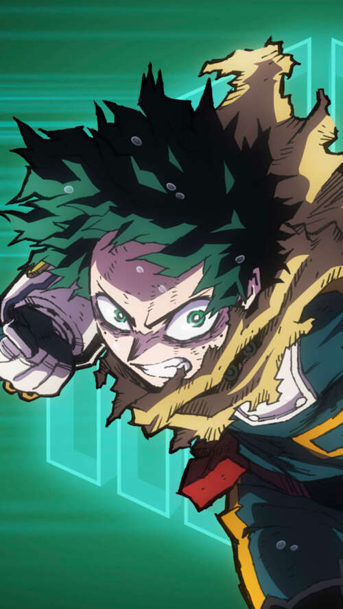 Izuku Midoriya from My Hero Academia in a dynamic anime action pose. Apple iPhone SE 2022 wallpapers for android