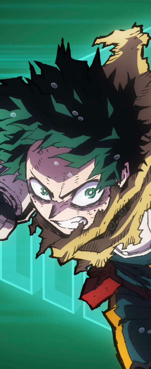 Izuku Midoriya from My Hero Academia in a dynamic anime action pose. Samsung Galaxy Z Flip7 FE wallpaper photo gallery download