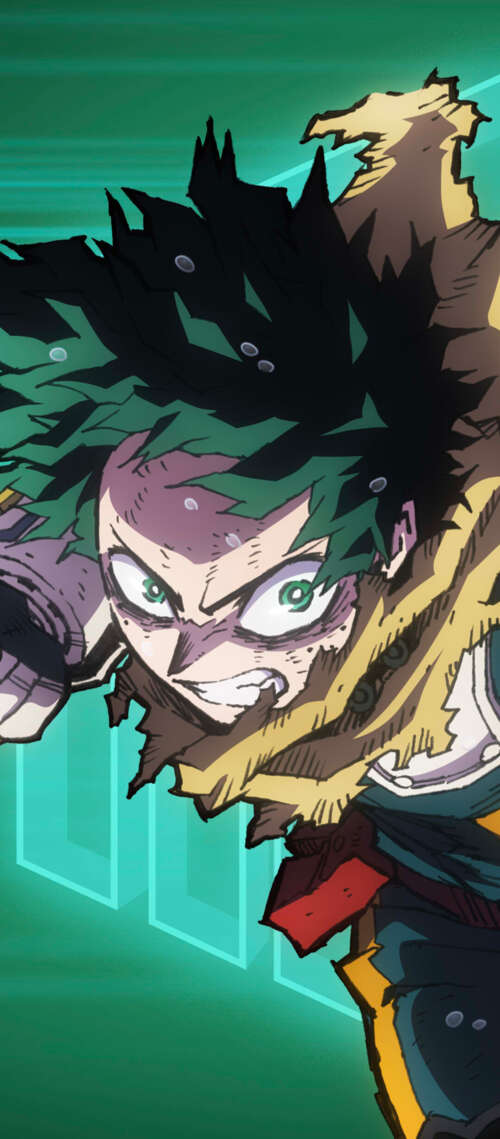 Izuku Midoriya from My Hero Academia in a dynamic anime action pose. Blackview XPLORE 1 Pro hd background