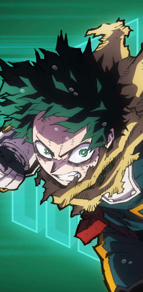 Izuku Midoriya from My Hero Academia in a dynamic anime action pose. Huawei Mate 30 Pro hd background