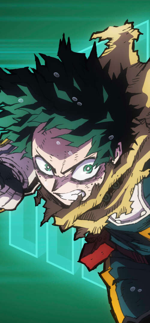 Izuku Midoriya from My Hero Academia in a dynamic anime action pose. Samsung Galaxy S26 Ultra free background