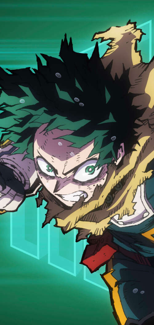 Izuku Midoriya from My Hero Academia in a dynamic anime action pose. Oppo A6k 4G free background images