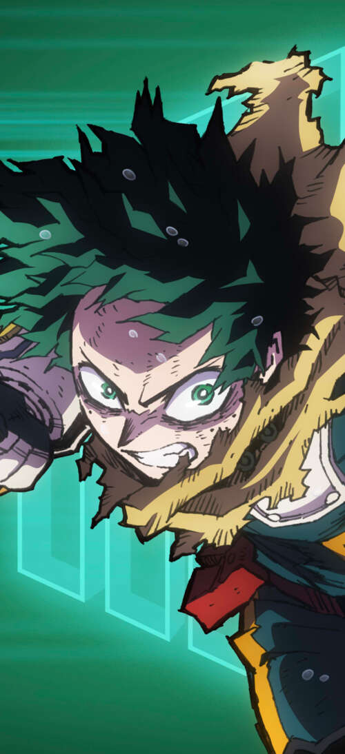 Izuku Midoriya from My Hero Academia in a dynamic anime action pose. realme GT 7T wallpaper download