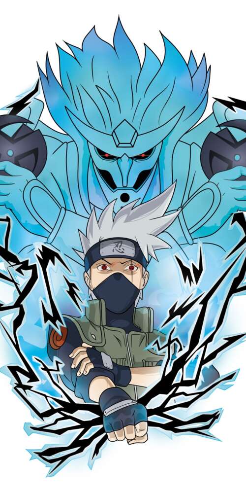 High-detail artwork of Kakashi Hatake from Naruto featuring his Susanoo mode against... Ulefone Rugking 2 Pro free background