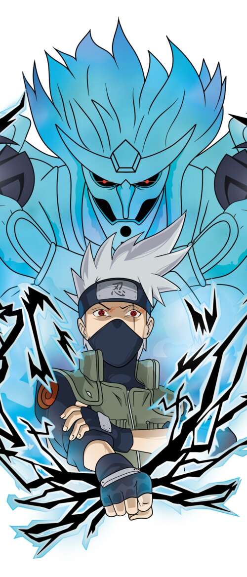High-detail artwork of Kakashi Hatake from Naruto featuring his Susanoo mode against... nubia Flip 3 cell phone backgrounds free