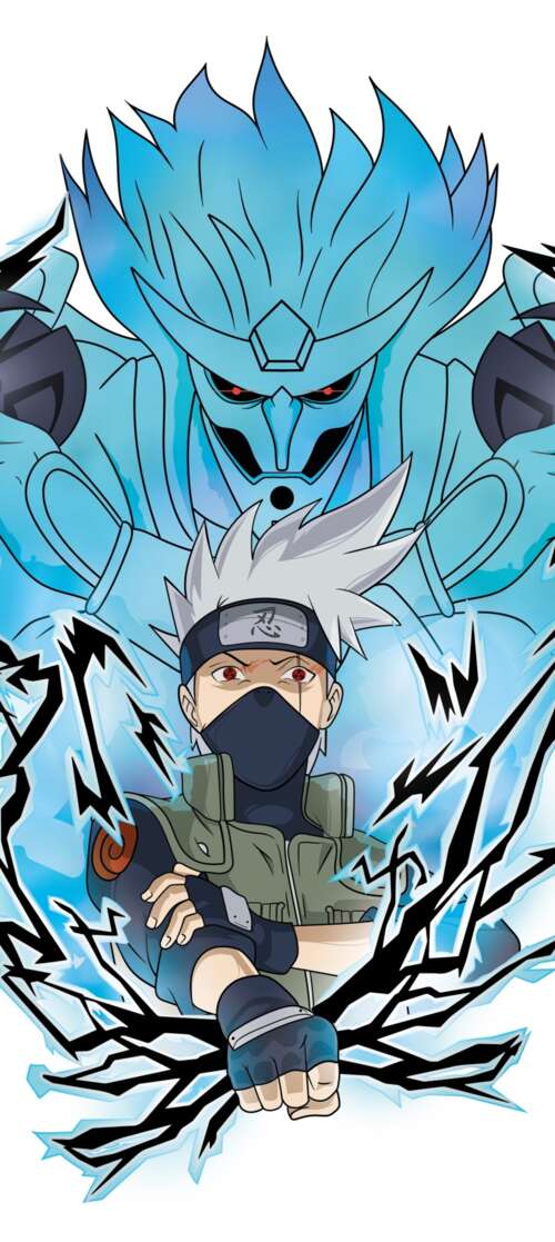 High-detail artwork of Kakashi Hatake from Naruto featuring his Susanoo mode against... Vivo iQOO Z10 Turbo wallpapers for android