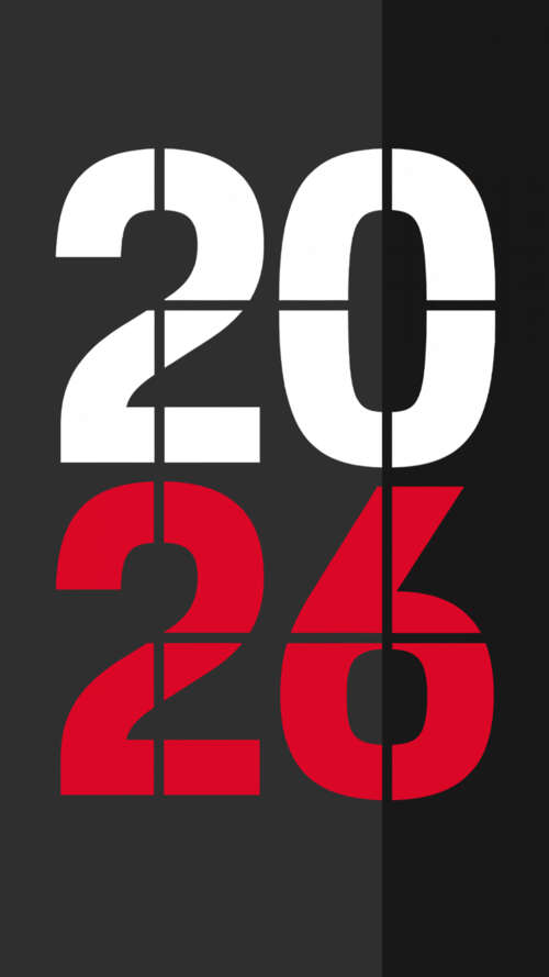 A minimalist 2026 New Year design featuring sleek typography on a dark, atmospheric... Apple iPhone SE 2022 hand phone wallpaper