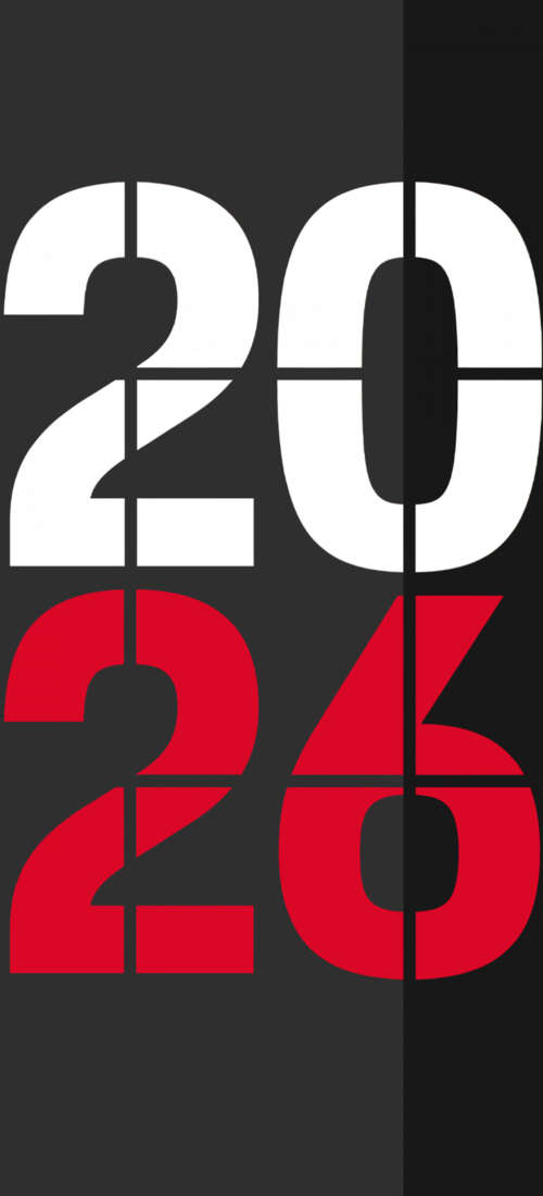 A minimalist 2026 New Year design featuring sleek typography on a dark, atmospheric... Huawei Pura 90 Pro free wallpaper