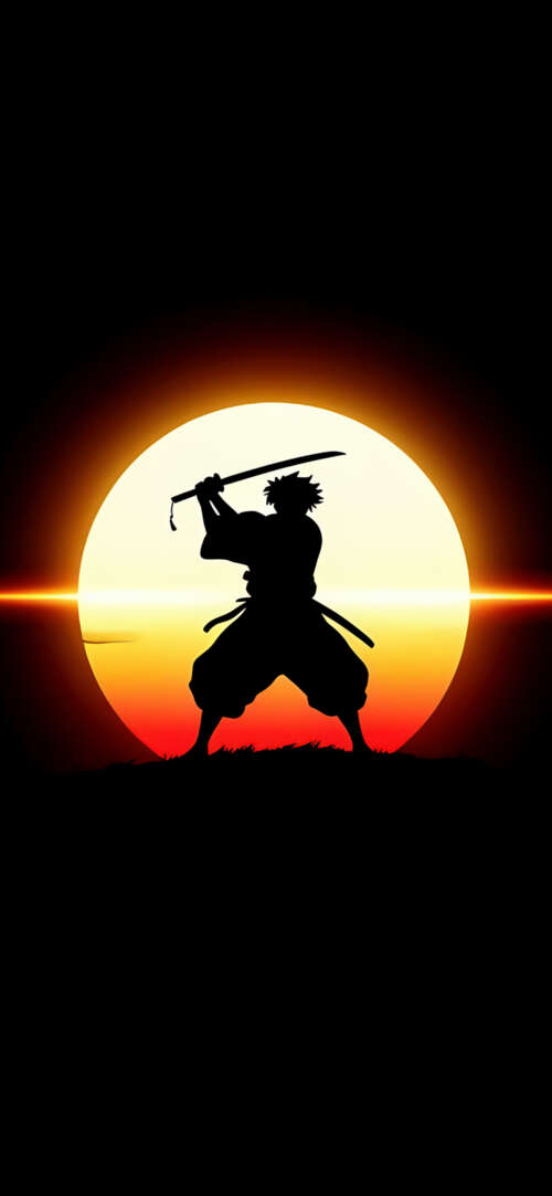 High-contrast silhouette of a samurai warrior against a solid black background. Xiaomi Redmi 15 4G mobile wallpaper