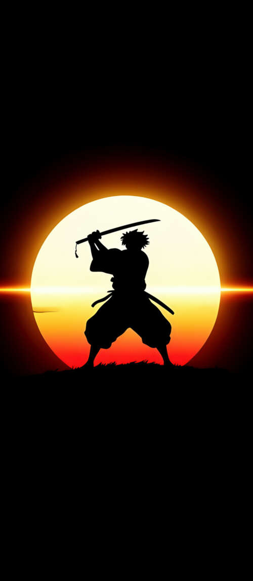 High-contrast silhouette of a samurai warrior against a solid black background. Xiaomi Redmi 14C 5G hd background