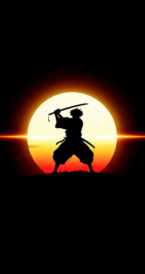 High-contrast silhouette of a samurai warrior against a solid black background. Sharp Aquos C10 hand phone wallpaper