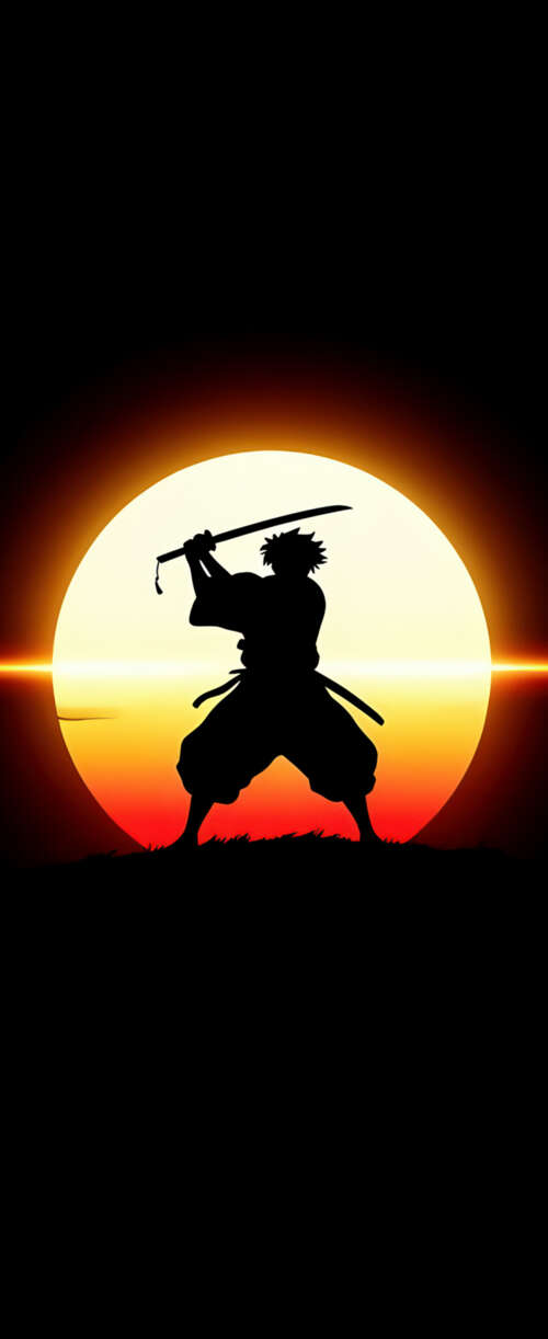 High-contrast silhouette of a samurai warrior against a solid black background. Samsung Galaxy Z Flip7 FE cell phone backgrounds free