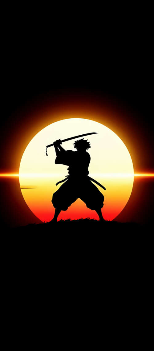 High-contrast silhouette of a samurai warrior against a solid black background. Blackview XPLORE X1 hand phone wallpaper