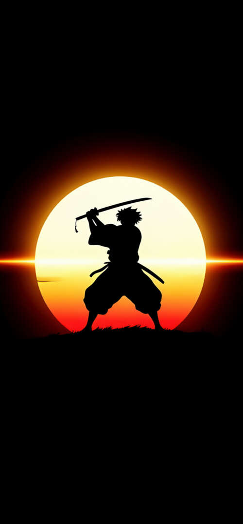 High-contrast silhouette of a samurai warrior against a solid black background. UmiDigi Umidigi X hand phone wallpaper
